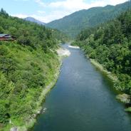 Klamath River, looking upstream from confluence with Trinity River.